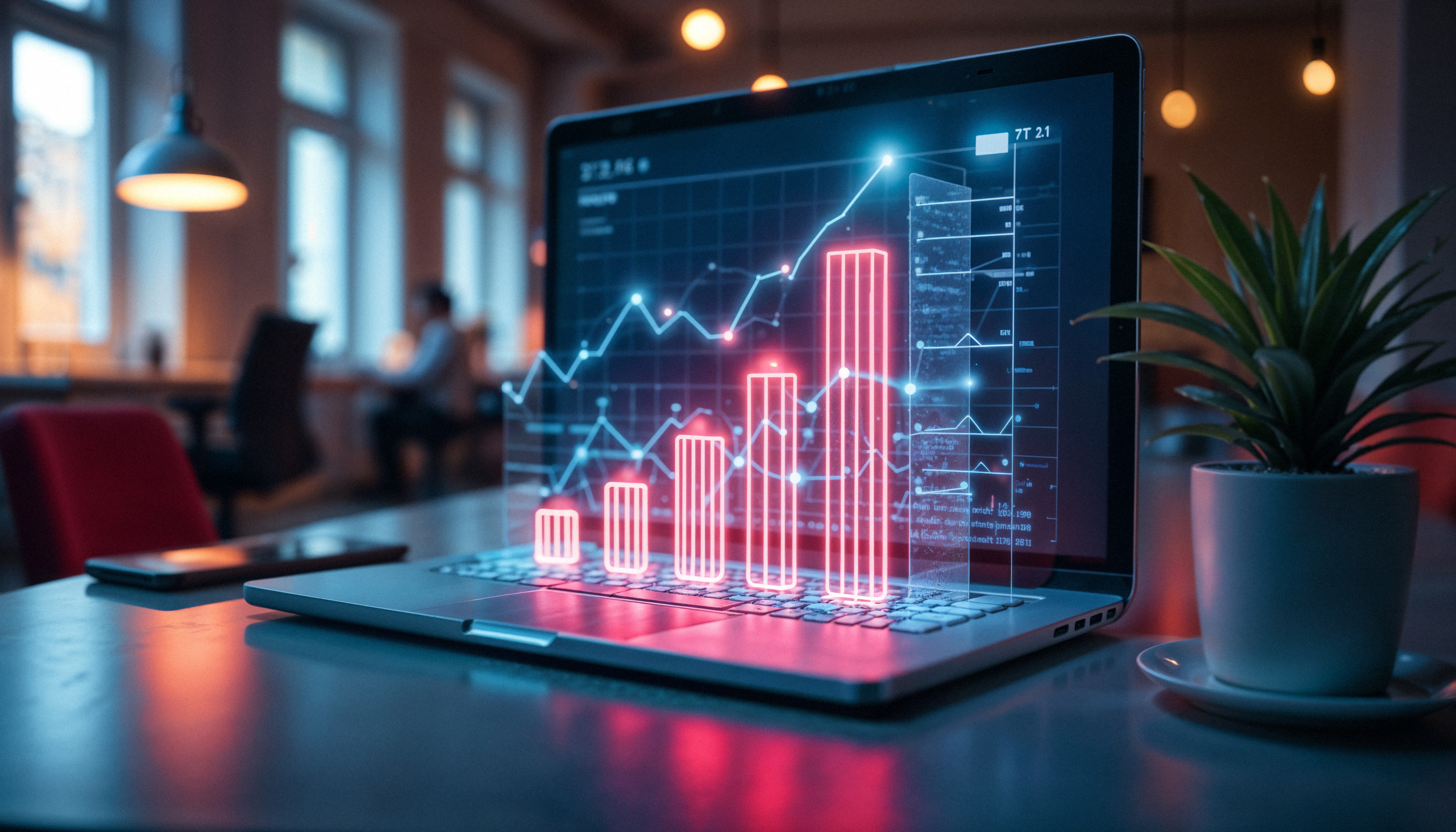 Laptop displaying growth graph representing business analysis learning
